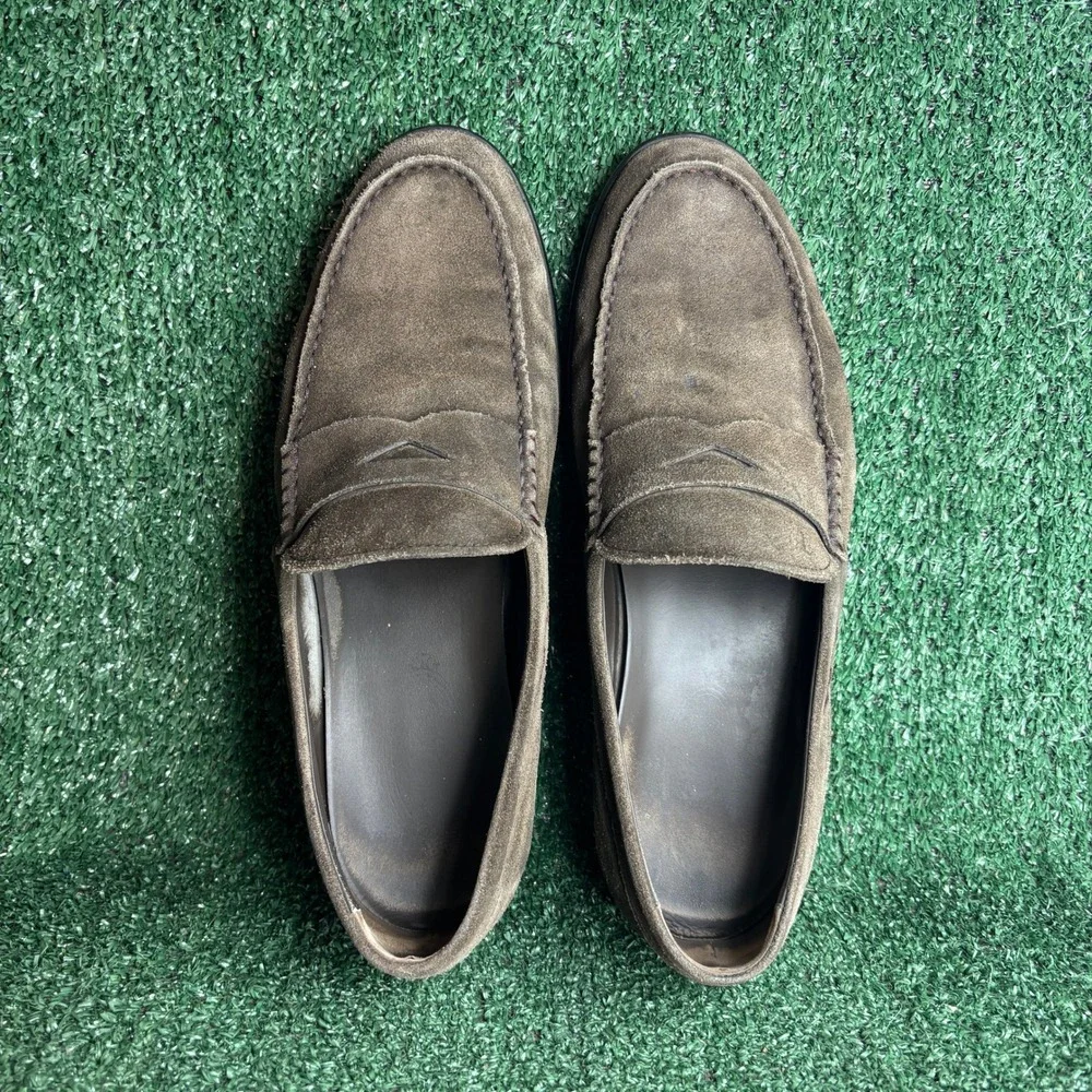 Tods Suede Penny Loafer Slip On Moccasin GOMMA Luxury Shoes Brown Mens Size 10.5